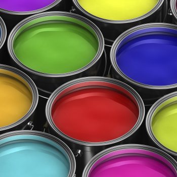 Colorful paint buckets